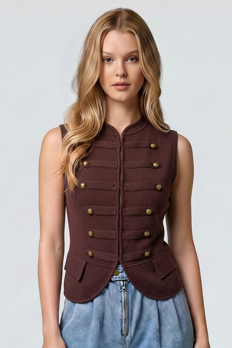Military Button Sweater Vest