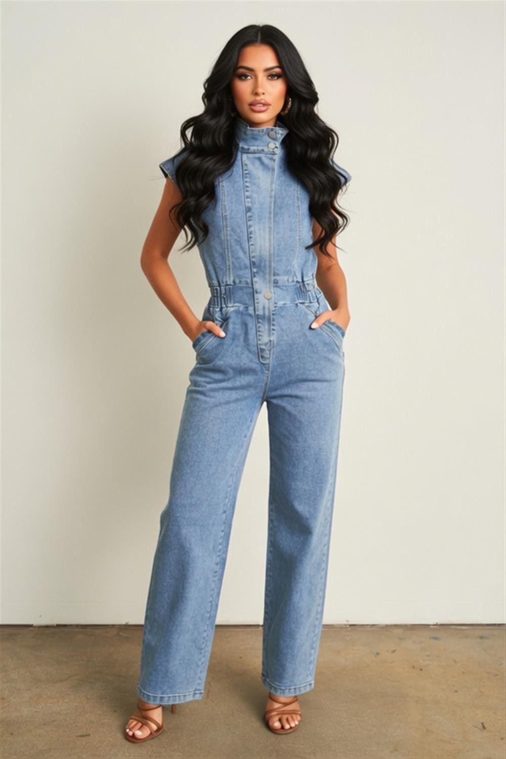 Denim Wide Pants Jumpsuit
