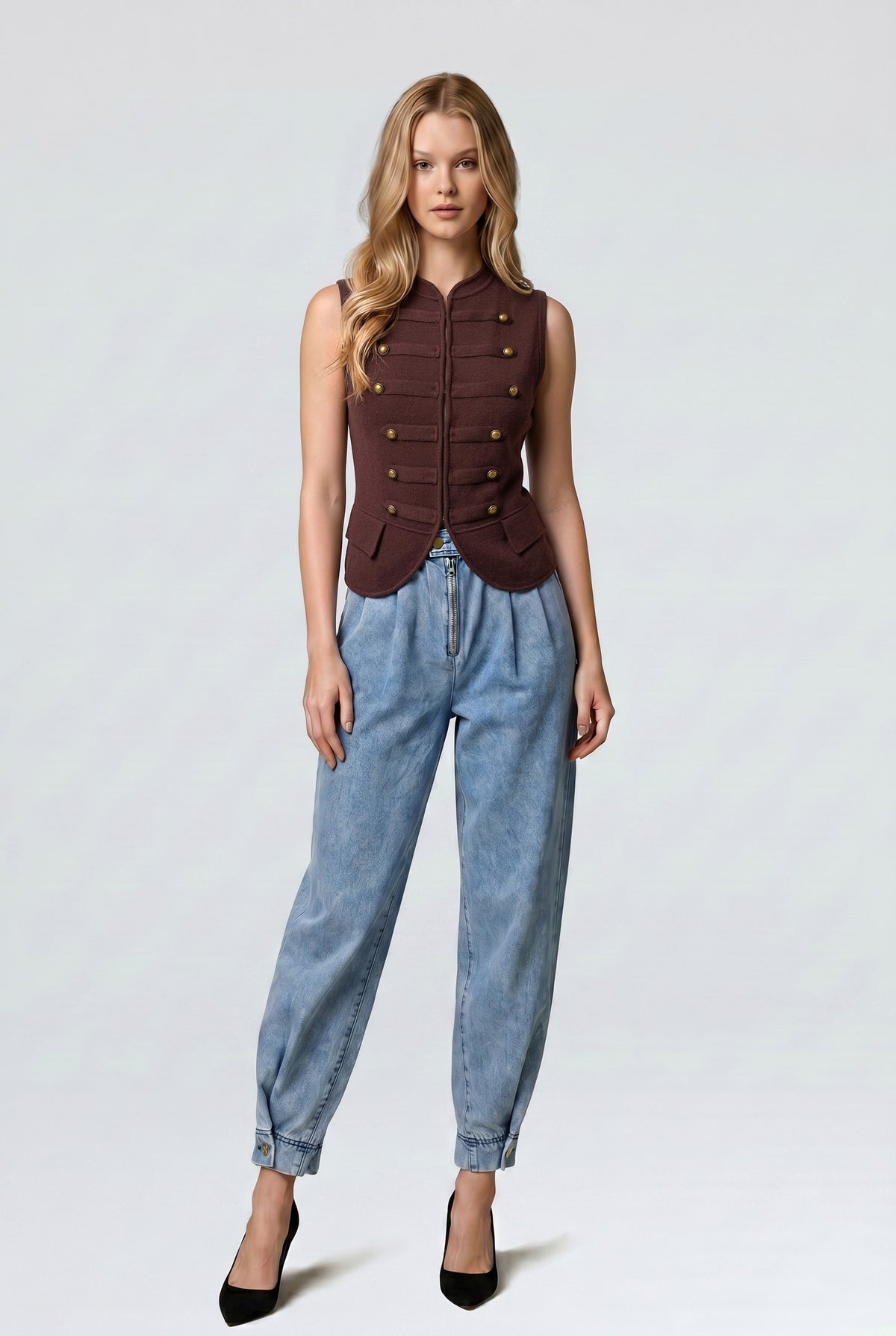 Military Button Sweater Vest