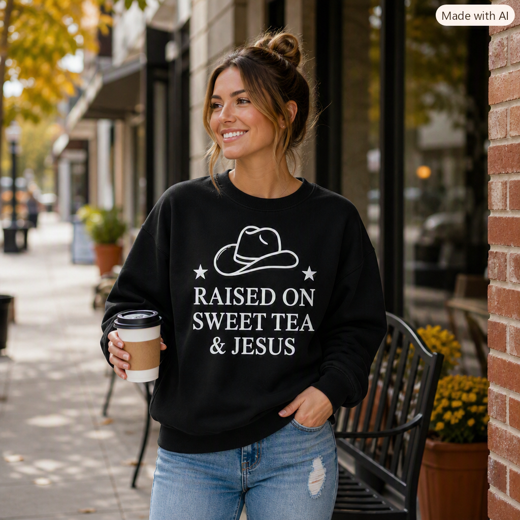 Raised On Sweet Tea & Jesus Graphic Sweatshirt